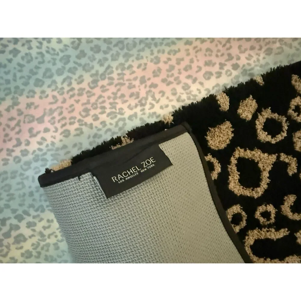 Rachel Zoe Leopard Animal Print Bath Rug Black Tan 17x24 NWT